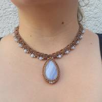 Makramee-Halskette mit blauem Chalcedon und Edelstahlperlen Bild 6