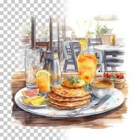 Kaffee & Restaurant Clipart Bundle, 8x PNG Bilder Transparenter Hintergrund, Aquarell gemalte Kaffees & Läden Bild 10