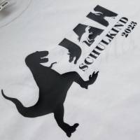 Personalisiertes T-Shirt für Jungen oder Mädchen zum Schulanfang. Schulkind 2024 mit Wunschname und Dinosaurier T-Rex Bild 7