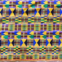 Wachsdruck-Stoff - 50cm/Einheit - gelb orange grün blau - afrikanischer Wachsbatik Baumwollstoff - Kente Muster Bild 2