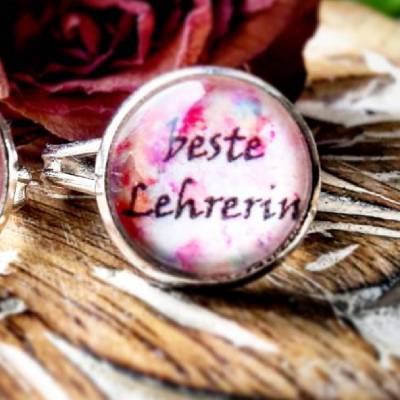 beste Lehrerin Ohrringe und Ringe  Cabochonschmuck verschiedene Fassungen 