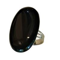 Ring schwarz Achat oval 20 x 35 Millimeter großer schmaler Stein statementschmuck Herrenring Bild 1
