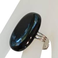Ring schwarz Achat oval 20 x 35 Millimeter großer schmaler Stein statementschmuck Herrenring Bild 3