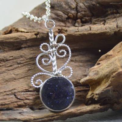 Filigraner Anhänger aus 925 Sterling Silber mit Blaufluss - handgemacht