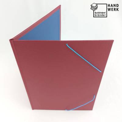 DIN A4 Mappe, dunkelrot hellblau, Eckspannermappe, Sammelmappe, handgefertigt