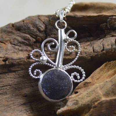 Filigraner Anhänger aus 925 Sterling Silber mit Blaufluss - handgemacht