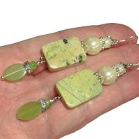 Reserviert! Coole lange Ohrringe grün handgemacht mit Achat in limegreen und Jaspis Rechteck silberfarben Bild 2