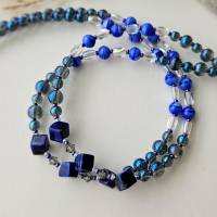 lange Kette mit großem Anhänger blauer Achat, Perlenkette für Damen, Kette blau, Edelsteinkette, Lapis Lazuli Kette Bild 7