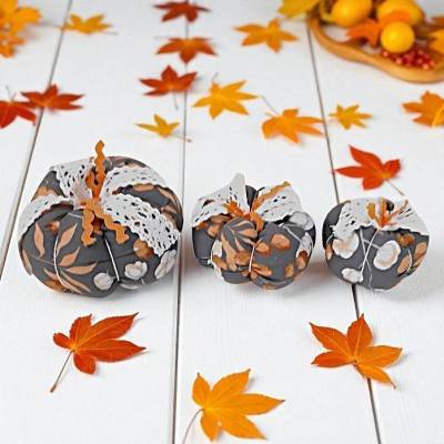 3-er Set Stoffkürbisse, herbstliche Deko-Kürbisse