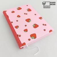 Notizbuch A5, rosa, Erdbeeren, rot weiße Punkte, 300 Seiten, handgefertigt Bild 1