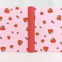 Notizbuch A5, rosa, Erdbeeren, rot weiße Punkte, 300 Seiten, handgefertigt Bild 2
