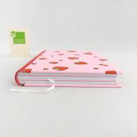Notizbuch A5, rosa, Erdbeeren, rot weiße Punkte, 300 Seiten, handgefertigt Bild 3