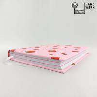 Notizbuch A5, rosa, Erdbeeren, rot weiße Punkte, 300 Seiten, handgefertigt Bild 4