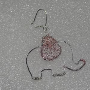 Elefanten Ohrringe aus Silberdraht, handgeformt, mit rosa Draht umwickelt, Haken aus 925 Sterlingsilber, filigran, niedl Bild 3