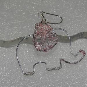 Elefanten Ohrringe aus Silberdraht, handgeformt, mit rosa Draht umwickelt, Haken aus 925 Sterlingsilber, filigran, niedl Bild 9
