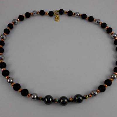 K005 Perlenkette Halskette schwarz Perlen Kette Einzelstück Handarbeit Schmuck