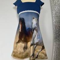 Sommerkleid mit Pferden für Mädchen Größe 110/116 - Kleid - A Linie - Pferde Bild 8