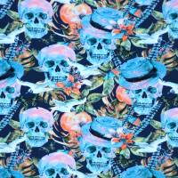 Jersey mit Totenkopf Skull Federn jeansblau und grün 50 cm x 150 cm Nähen Stoff Gothic ♕ Bild 6