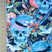 Jersey mit Totenkopf Skull Federn jeansblau und grün 50 cm x 150 cm Nähen Stoff Gothic ♕ Bild 8
