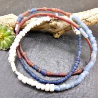 Strang gemischte antike Djenné-Perlen aus Mali 2-6mm - Strang ca. 64cm - Nila Glasperlen rot, blau, weiß Bild 2