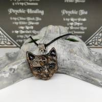 Mystische Katze mit drittem Auge, Halskette mit Anhänger aus Keramik in Wicca-Gothic Stil Bild 6