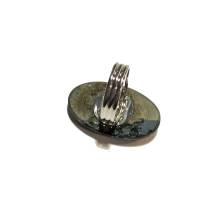Ring Pyrit metallic auf schwarz Achat oval 20 x 35 Millimeter großer schmaler Stein statementschmuck Herrenring Bild 5