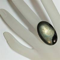 Ring Pyrit metallic auf schwarz Achat oval 20 x 35 Millimeter großer schmaler Stein statementschmuck Herrenring Bild 9