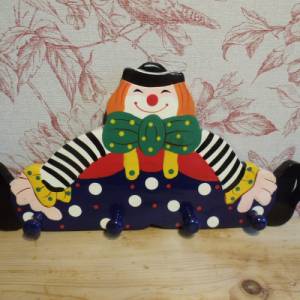 Kleiderhaken Kinderzimmer Garderobe Kindergarderobe Clown Holz Kinderkleidung Haken Hakenleiste Vintage Kinder Bild 1