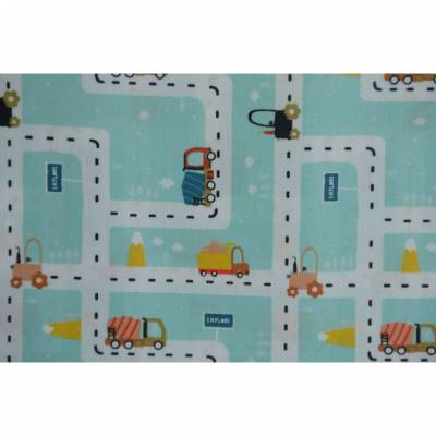 Baumwollstoff Webware mint mit Straßen und Autos Bagger Laster 50 cm x 150 cm  ♕