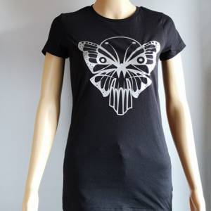 T Shirt mit einem Butterfly-Skull Motiv,schwarzes Damen T-Shirt,T-Shirt für Damen in schwarz, schwarzes Frauen T-Shirt m Bild 2