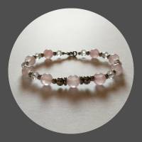 Edelstein Armband | Rosenquarz Glaskristall Edelstahl | rosa silber Bild 1