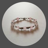 Edelstein Armband | Rosenquarz Glaskristall Edelstahl | rosa silber Bild 2