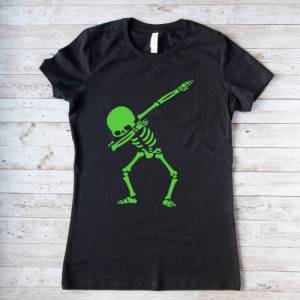 T-Shirt für Damen, Motiv Skelett,schwarzes Damen T-Shirt, Damen T-Shirt in schwarz Bild 1