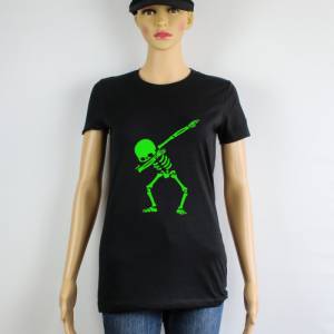 T-Shirt für Damen, Motiv Skelett,schwarzes Damen T-Shirt, Damen T-Shirt in schwarz Bild 2
