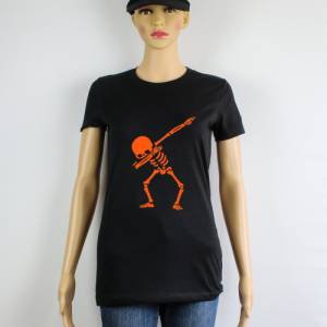 T-Shirt für Damen, Motiv Skelett,schwarzes Damen T-Shirt, Damen T-Shirt in schwarz Bild 4