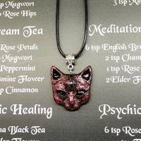 Mystische Katze mit drittem Auge, Halskette mit Anhänger aus Keramik in Wicca-Gothic Stil Bild 3