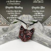 Mystische Katze mit drittem Auge, Halskette mit Anhänger aus Keramik in Wicca-Gothic Stil Bild 4