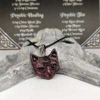 Mystische Katze mit drittem Auge, Halskette mit Anhänger aus Keramik in Wicca-Gothic Stil Bild 6