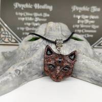 Mystische Katze mit drittem Auge, Halskette mit Anhänger aus Keramik in Wicca-Gothic Stil Bild 9