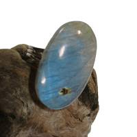 Auffälliger Ring mit 37 x 23 mm großem Labradorit Stein khaki pastell oval schimmernd Geschenk für ihn und sie Bild 3