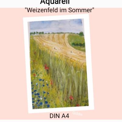 Aquarell, DIN A4 "Weizenfeld im Sommer", original & signiert