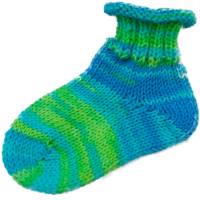 Baby- Socken in türkis mit grün mit einem Rollrand. Größe 14 - 15  Neugeborene Bild 1