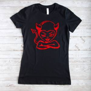 T-Shirt mit einem Teufel-Motiv,Damen T-Shirt,T-Shirt für Frauen mit Teufel,T-Shirt für Damen in schwarz, schwarzes Damen Bild 1