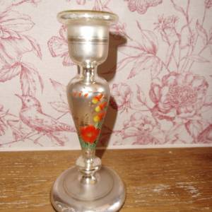 Kerzenständer Antik Original Bauernsilber Kerzenleuchter Kerzenhalter Glas Brocante Handbemalt Rarität Antiquität Bild 4