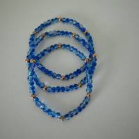 A2308 elastische Armbänder blau crackle Glasperlen spacer Metallperlen rosegold u. einem Stern Metall antik silberfarbe Bild 2