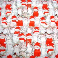 Baumwollstoff Weihnachten weiße Kätzchen mit rotem Schal und Mütze Baumwolldruck Kissen Nähen Weihnachtsstoffe Meterware Bild 2