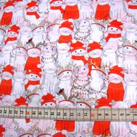 Baumwollstoff Weihnachten weiße Kätzchen mit rotem Schal und Mütze Baumwolldruck Kissen Nähen Weihnachtsstoffe Meterware Bild 4