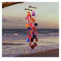 Windspiel | Treibholz & Capizmuscheln | rot, orange, lila, rosa Bild 1