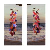 Windspiel | Treibholz & Capizmuscheln | rot, orange, lila, rosa Bild 3