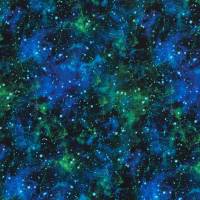 Stoff Baumwolle Sweatshirtstoff mit Galaxy Weltraum All Space Sterne Design schwarz grün blau Kinderstoff Kleiderstoff Bild 1
